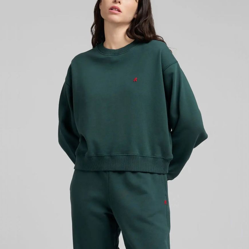 Picture of REPLAY WOMEN'S CROPPED SWEATSHIRT WITH EMBROIDERY IN BOTTLE GREEN