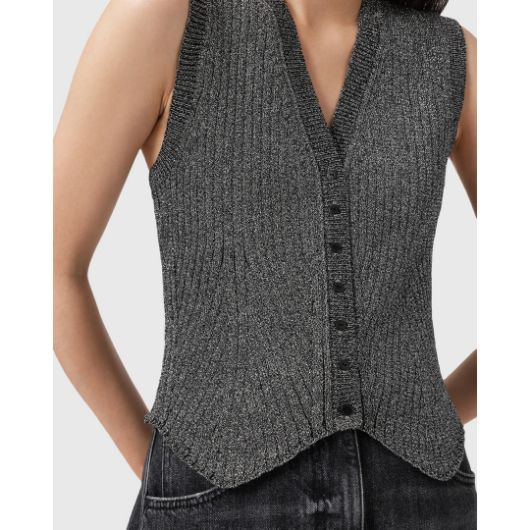 Показвай детайлите за ALLSAINTS ДАМСКА ЖИЛЕТКА CRUZ SHINE WAISTCOAT В СИВО Снимка на ALLSAINTS ДАМСКА ЖИЛЕТКА CRUZ SHINE WAISTCOAT В СИВО