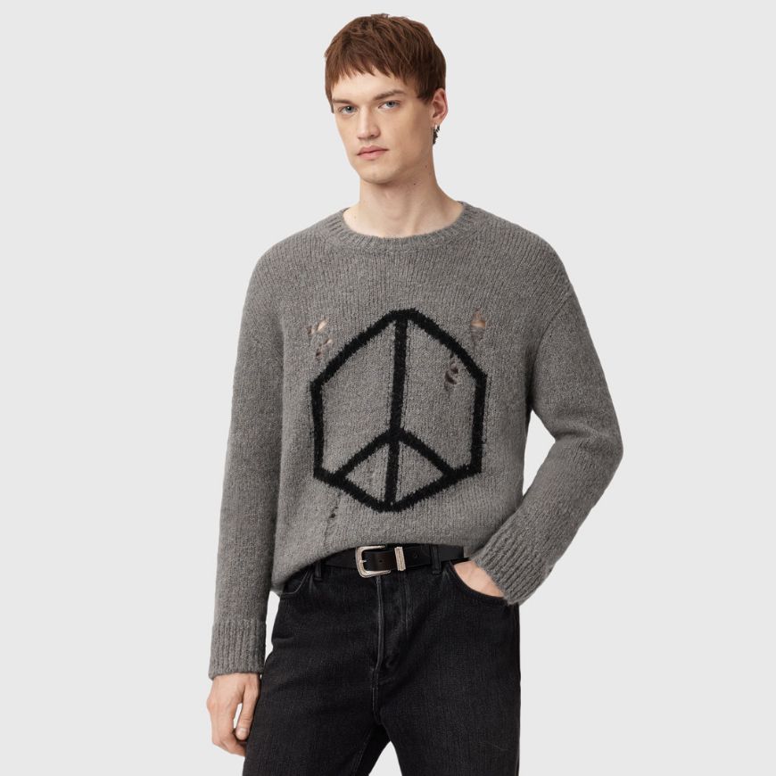 Picture of ALLSAINTS MEN'S MESSAGE CREW JUMPER IN GUNMETAL GREY