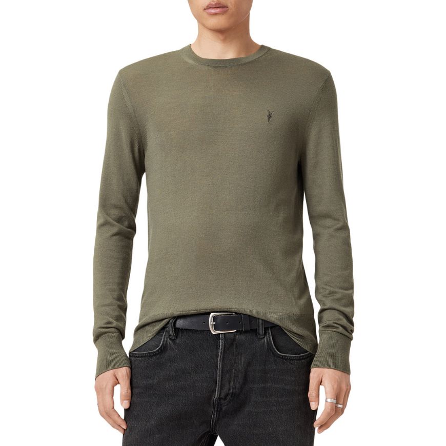 Picture of ALLSAINTS MEN'S MODE MERINO CREW JUMPER IN DUSKY GREEN