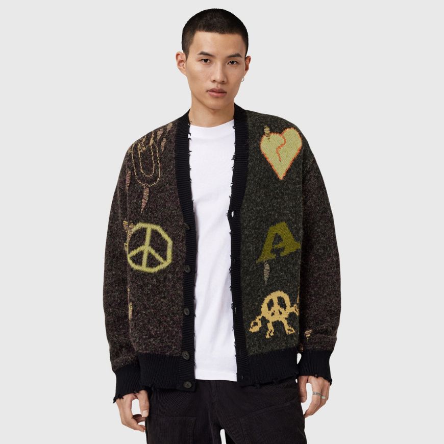 Picture of ALLSAINTS MEN'S EMOTIVE CARDIGAN  IN BLACK