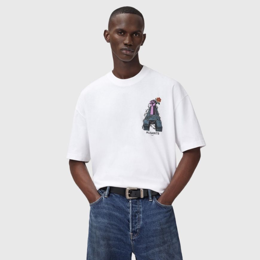 Снимка на ALLSAINTS МЪЖКА БЛУЗА С КЪС РЪКАВ DEFIANCE CREW В БЯЛО