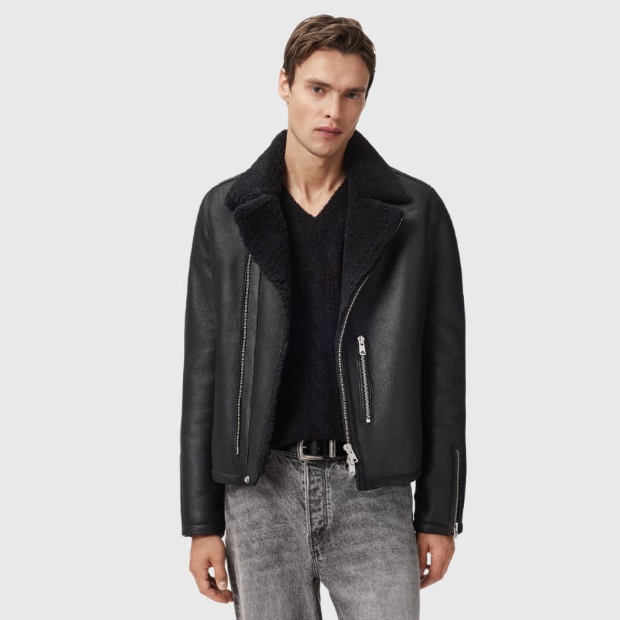 Снимка на ALLSAINTS МЪЖКО ЯКЕ CORREZ SHEARLING BIKER В ЧЕРНО