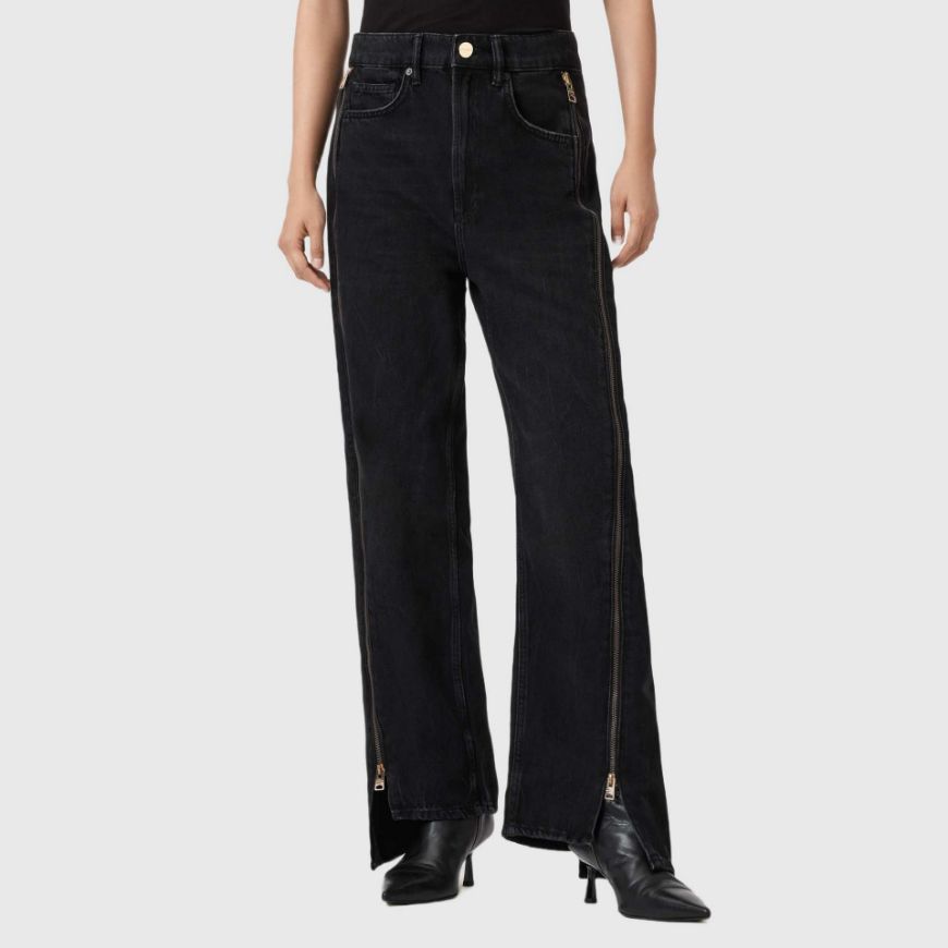 Picture of ALLSAINTS WOMEN'S FRANKIE ZIP JEANS IN WASHED BLACK