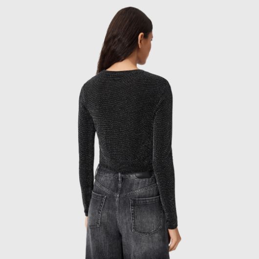 Show details for ALLSAINTS WOMEN'S SKYLAR LONG SLEEVE T-SHIRT IN SILVER/BLACK Picture of ALLSAINTS WOMEN'S SKYLAR LONG SLEEVE T-SHIRT IN SILVER/BLACK