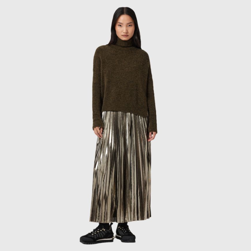 Picture of ALLSAINTS WOMEN'S SPARK 2-IN-1 PLEATED MAXI DRESS IN BRONZE BROWN