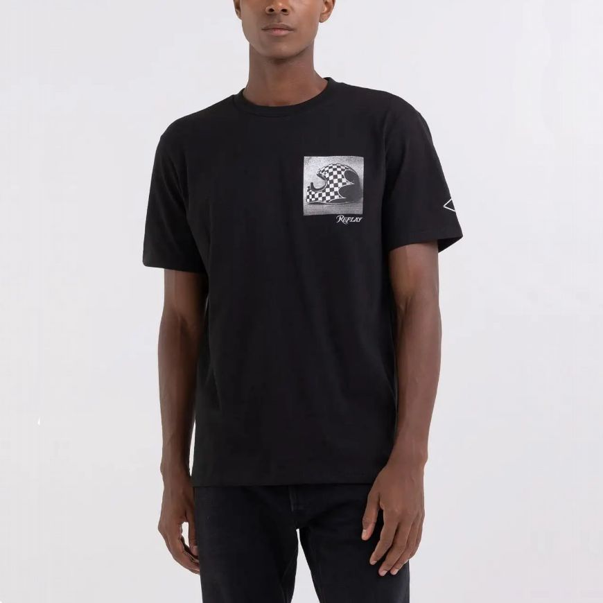 Picture of REPLAY MEN'S T-SHIRT WITH MOTORCYCLES PRINT IN BLACK
