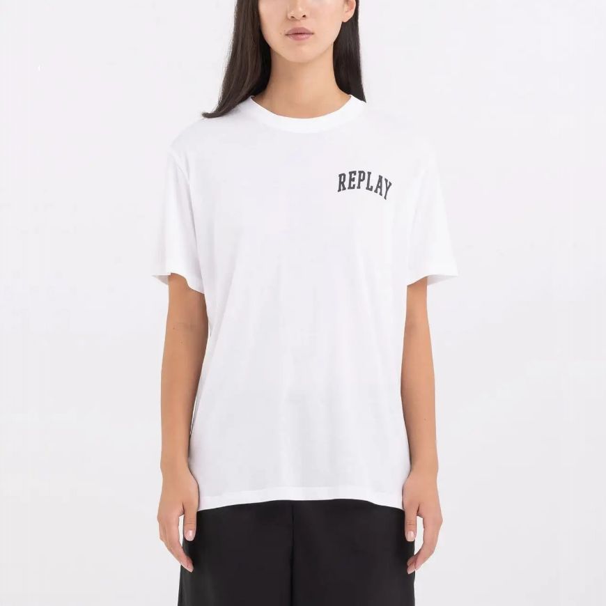 Picture of REPLAY WOMEN'S CREW-NECK T-SHIRT WITH LETTERING IN WHITE