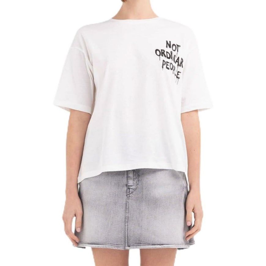 Picture of REPLAY WOMEN'S BOXY FIT T-SHIRT WITH PRINT IN WHITE