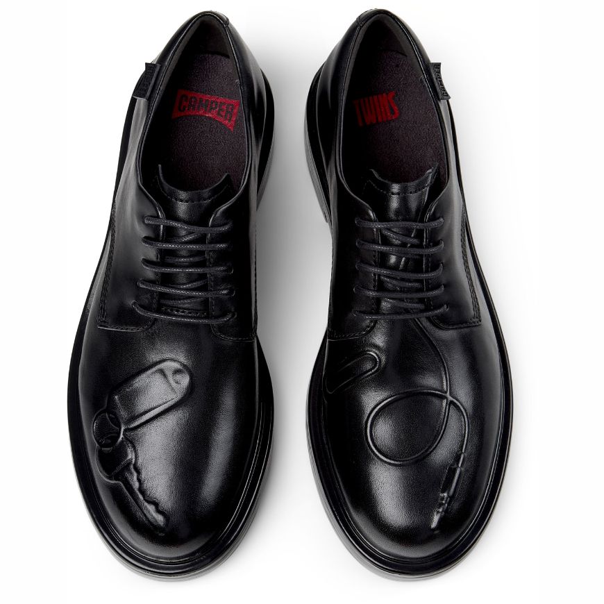 Picture of CAMPER WOMEN'S TWINS LEATHER LACE-UP SHOES IN BLACK