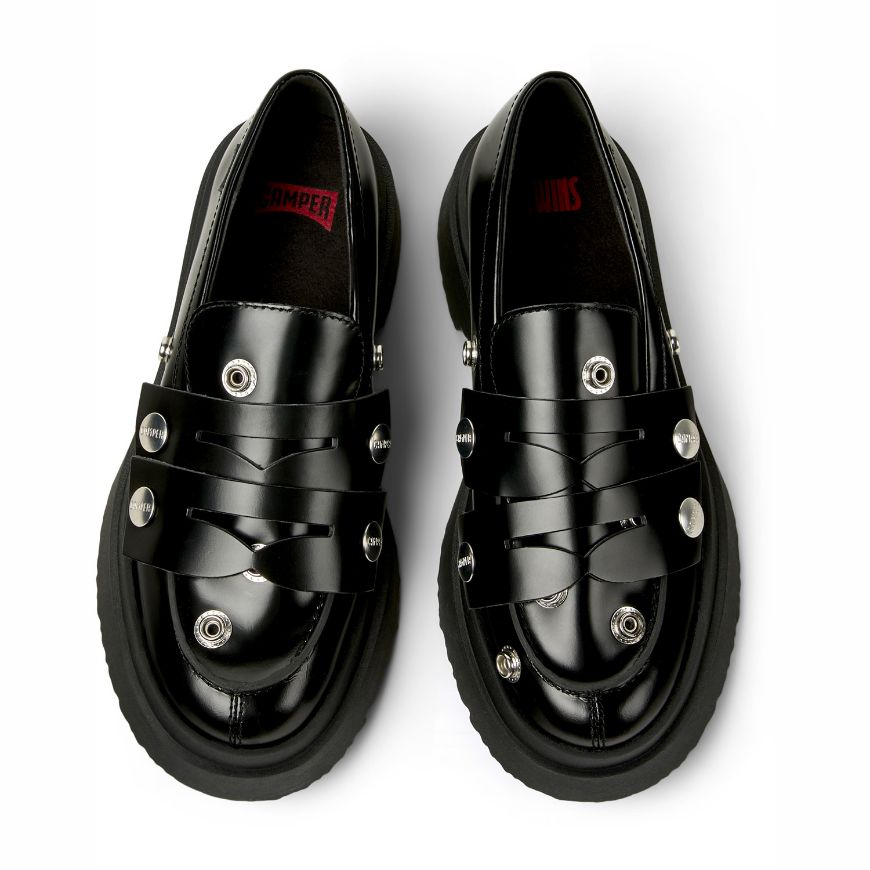 Picture of CAMPER WOMEN'S TWINS LEATHER MOCCASIN WITH STUDS IN BLACK