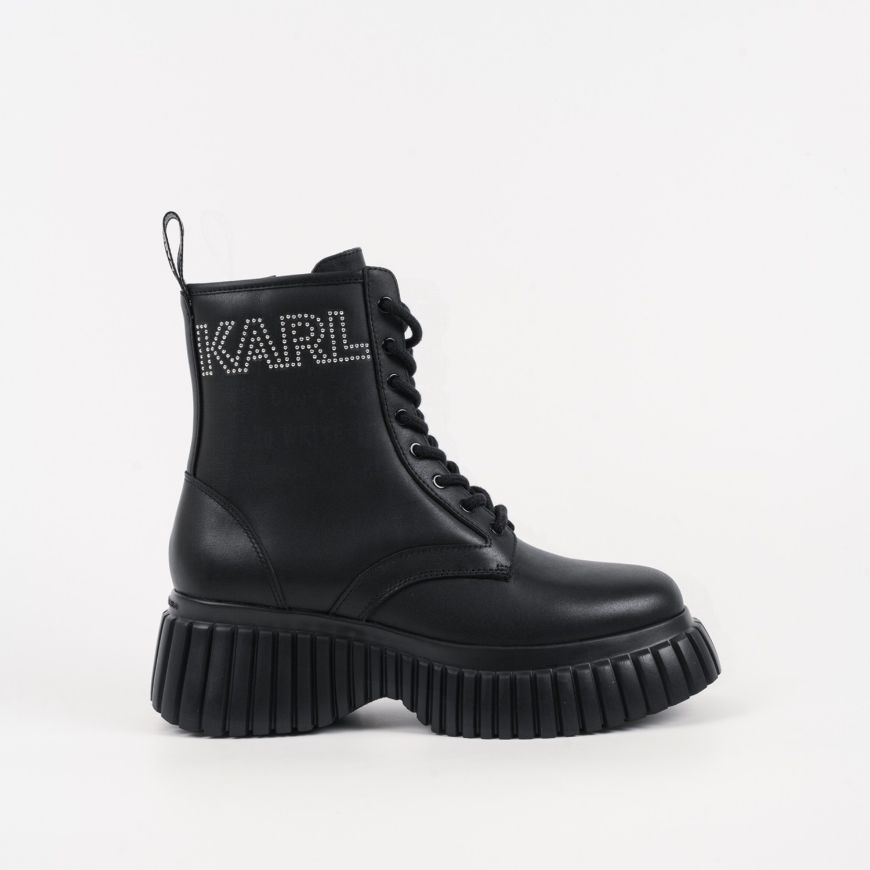 Picture of KARL LAGERFELD WOMEN'S KREEPER WEDGE MICRO STUDS LACE BOOT IN BLACK