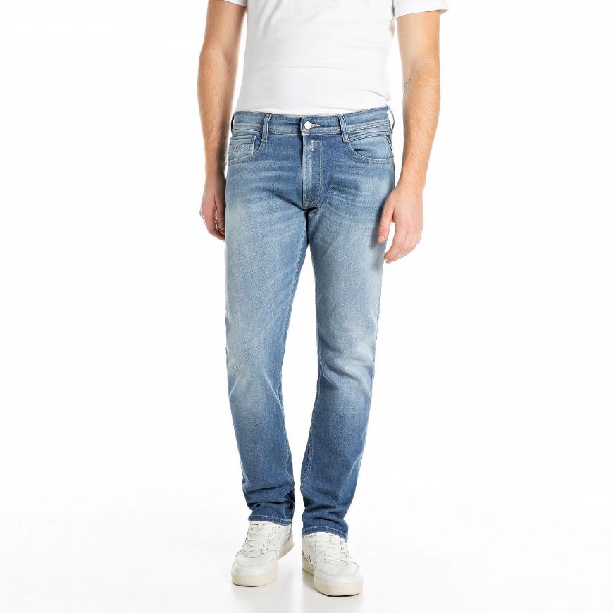 Picture of REPLAY MEN'S ROCCO COMFORT-FIT JEANS 11.5 OZ INDIGO STRETCH DENIM IN MEDIUM BLUE