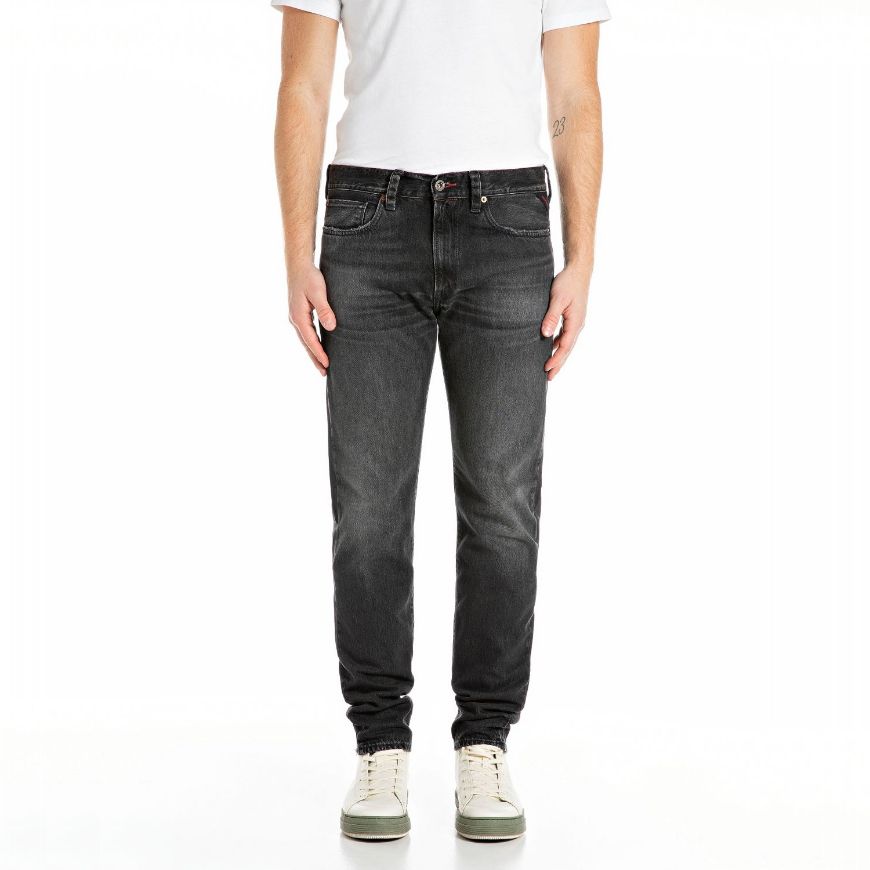 Picture of REPLAY MEN'S NEAAL SLIM-FIT JEANS 11.5 OZ RECYCLED BLACK COTTON DENIM IN DARK GREY