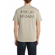 Picture of REPLAY MEN'S COTTON T-SHIRT WITH REPLAY BRIGADE PRINT IN SAND 2
