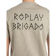Picture of REPLAY MEN'S COTTON T-SHIRT WITH REPLAY BRIGADE PRINT IN SAND 4