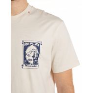 Picture of REPLAY MEN'S COTTON JERSEY T-SHIRT WITH MINI AND MAXI PRINT IN CREAM 4