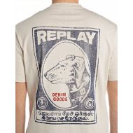 Picture of REPLAY MEN'S COTTON JERSEY T-SHIRT WITH MINI AND MAXI PRINT IN CREAM 3