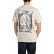 Picture of REPLAY MEN'S COTTON JERSEY T-SHIRT WITH MINI AND MAXI PRINT IN CREAM 2