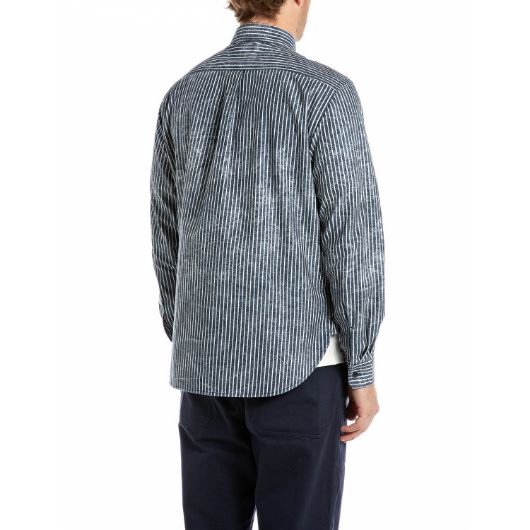 Show details for REPLAY MEN'S STRIPED DENIM SHIRT IN MEDIUM BLUE 2 - FanPoint Picture of REPLAY MEN'S STRIPED DENIM SHIRT IN MEDIUM BLUE 2