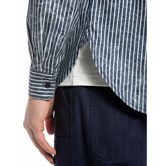 Show details for REPLAY MEN'S STRIPED DENIM SHIRT IN MEDIUM BLUE 3 - FanPoint Picture of REPLAY MEN'S STRIPED DENIM SHIRT IN MEDIUM BLUE 3