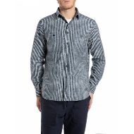 Picture of REPLAY MEN'S STRIPED DENIM SHIRT IN MEDIUM BLUE 1
