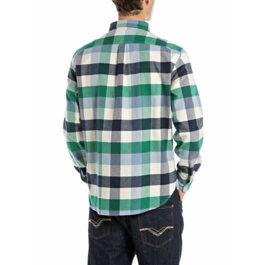 Show details for REPLAY MEN'S CHECKED FLANNEL SHIRT IN DARK BLUE/GREEN/NATURAL WHITE 2 - FanPoint Picture of REPLAY MEN'S CHECKED FLANNEL SHIRT IN DARK BLUE/GREEN/NATURAL WHITE 2