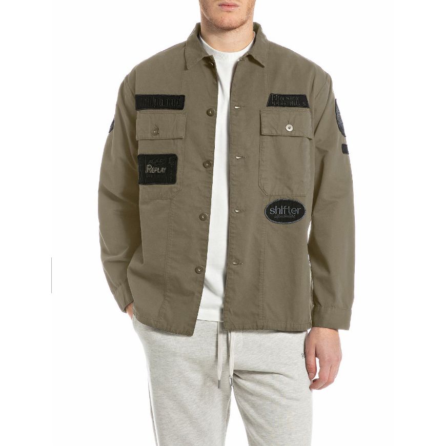 Picture of REPLAY MEN'S SHACKET WITH PATCHES IN MUD