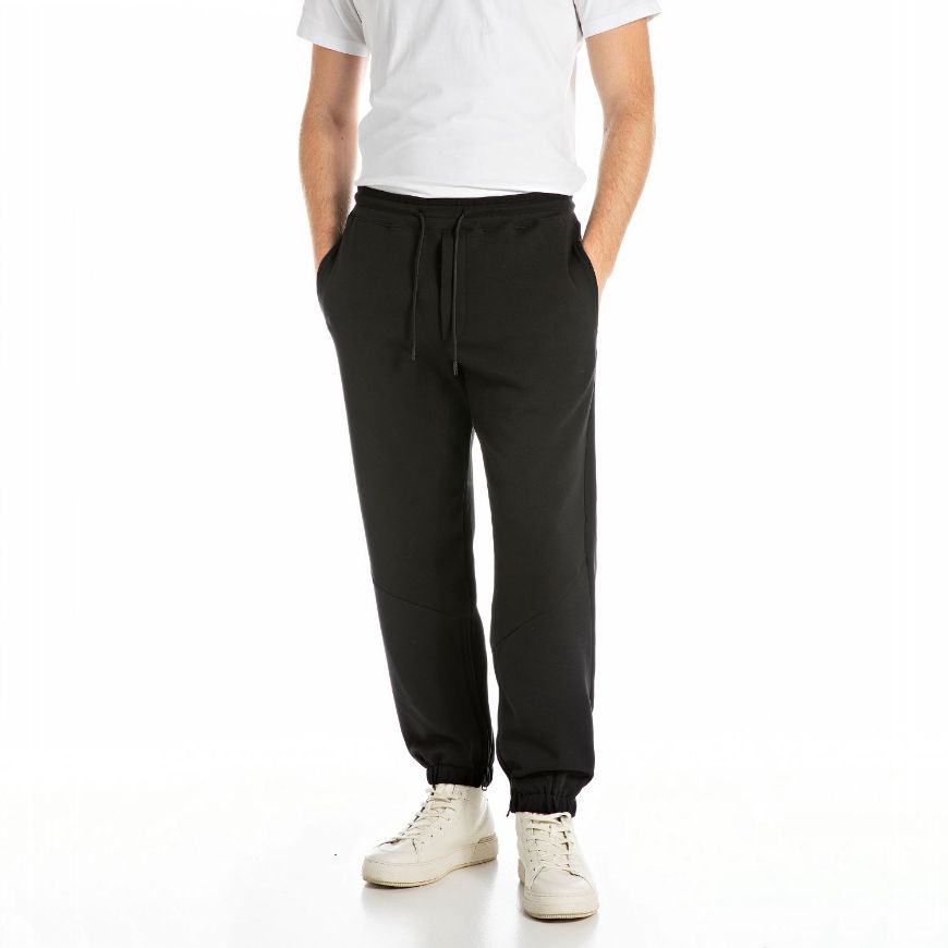 Picture of REPLAY MEN'S REGULAR-FIT TECH FLEECE JOGGERS WITH ZIPPERS IN BLACK