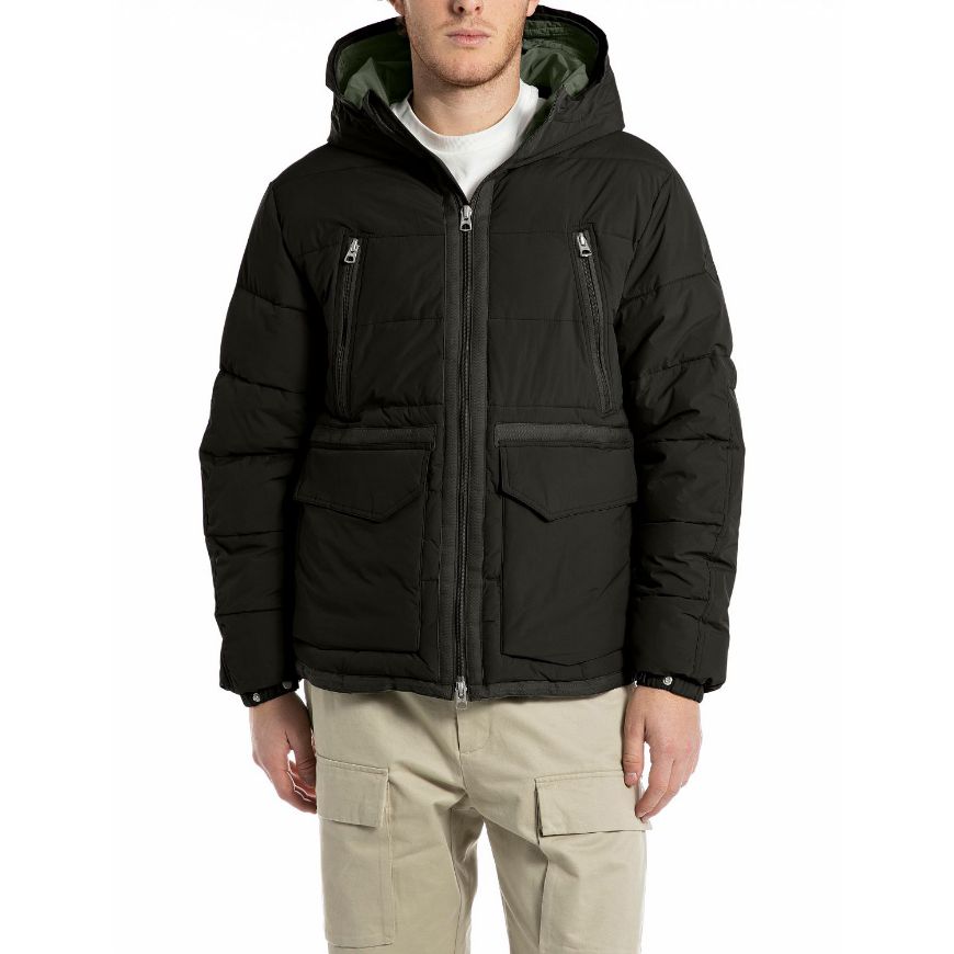 Picture of REPLAY MEN'S RECYCLED NYLON TASLAN JACKET IN BLACK
