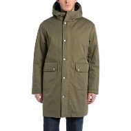 Picture of REPLAY MEN'S LONG TWILL JACKET IN MUD GREEN 2