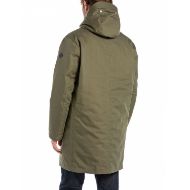 Picture of REPLAY MEN'S LONG TWILL JACKET IN MUD GREEN 3