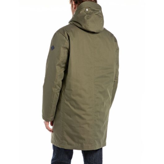 Show details for REPLAY MEN'S LONG TWILL JACKET IN MUD GREEN 3 - FanPoint Picture of REPLAY MEN'S LONG TWILL JACKET IN MUD GREEN 3