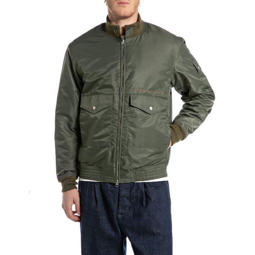 Picture of REPLAY MEN'S RECYCLED NYLON JACKET IN COMBAT GREEN