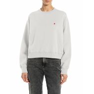 Picture of REPLAY WOMEN'S CROPPED SWEATSHIRT WITH EMBROIDERY IN NATURAL WHITE 1