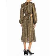 Picture of REPLAY WOMEN'S MIDI SNAKE PRINTED DRESS IN COFFE/YELLOW LEAF 2