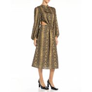 Picture of REPLAY WOMEN'S MIDI SNAKE PRINTED DRESS IN COFFE/YELLOW LEAF 1