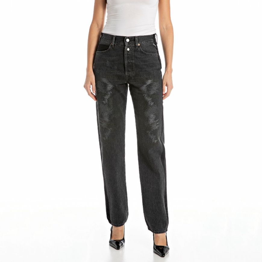 Снимка на REPLAY ДАМСКИ W9ZERO1 STRAIGHT-FIT ДЕНИМ 11.5 OZ RECYCLED BLACK COTTON DENIM В ЧЕРНО