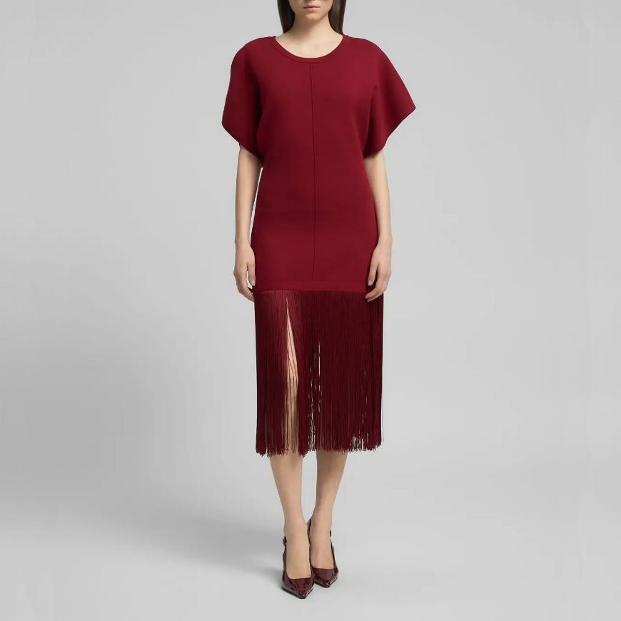 Picture of REPLAY WOMEN'S FRINGED MIDI DRESS IN RED