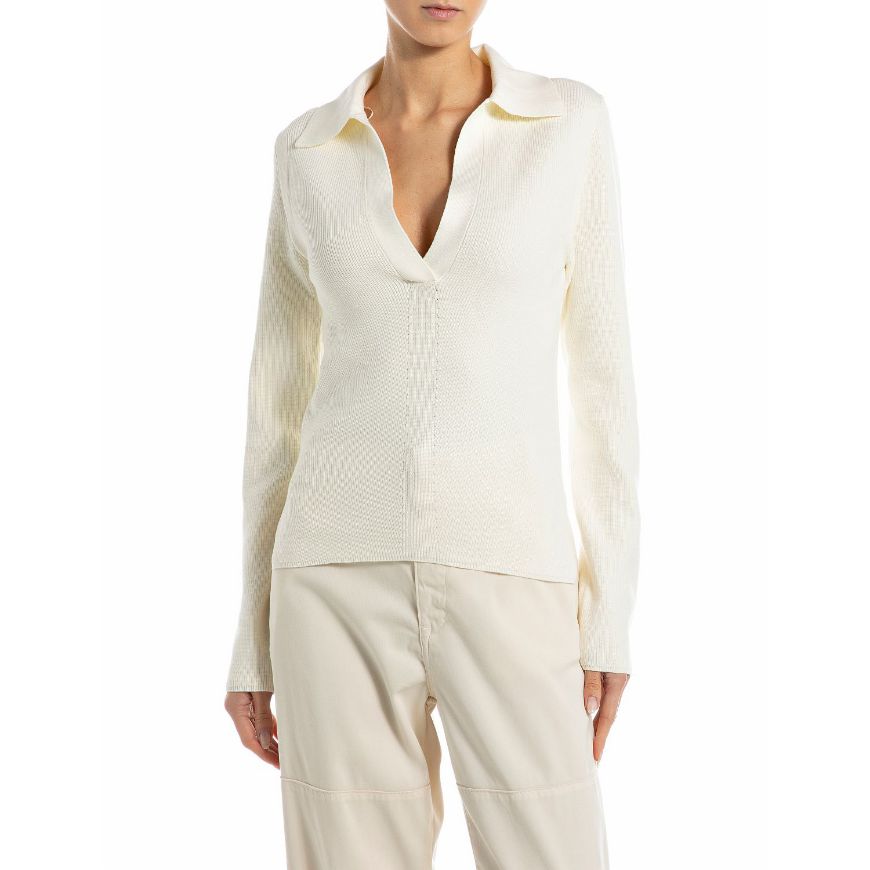 Picture of REPLAY WOMEN'S V-NECK SWEATER IN WHITE