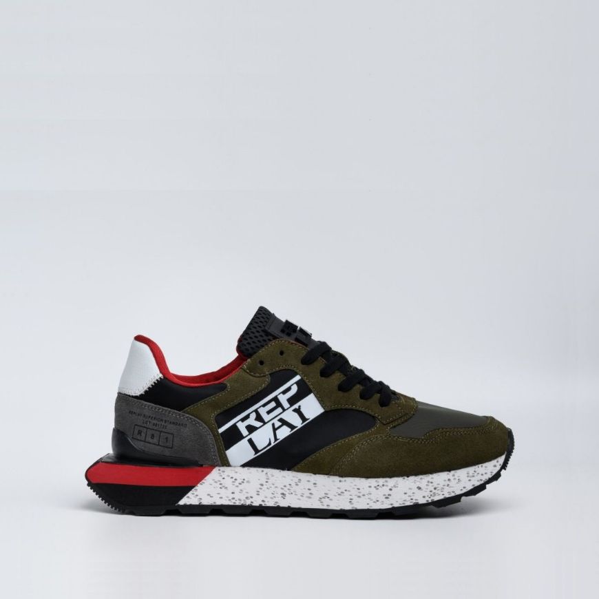 Picture of REPLAY MEN'S DEAN CLUB SNEAKERS IN GREEN BLACK