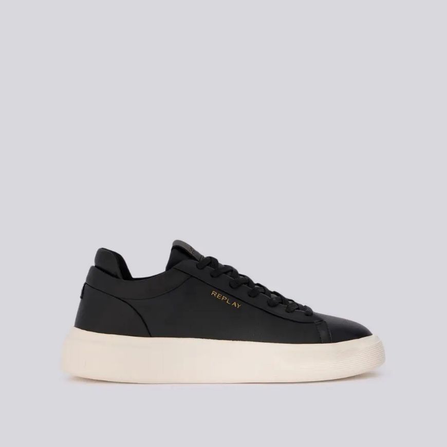 Picture of REPLAY MEN'S NOTTING DOUBLE LEATHER SNEAKERS IN BLACK