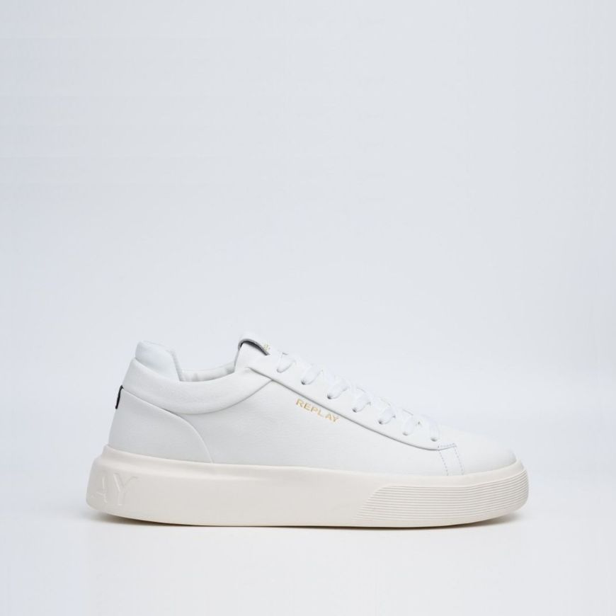 Picture of REPLAY MEN'S NOTTING DOUBLE LEATHER SNEAKERS IN WHITE