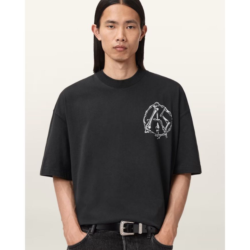 Picture of ALLSAINTS MEN'S ANATOMICA SHORT SLEEVE CREW T-SHIRT IN WASHED BLACK