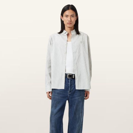 Show details for ALLSAINTS MEN'S NOLAN LONG SLEEVE SHIRT  IN JETSTREAM WHITE 1 - FanPoint Picture of ALLSAINTS MEN'S NOLAN LONG SLEEVE SHIRT  IN JETSTREAM WHITE 1