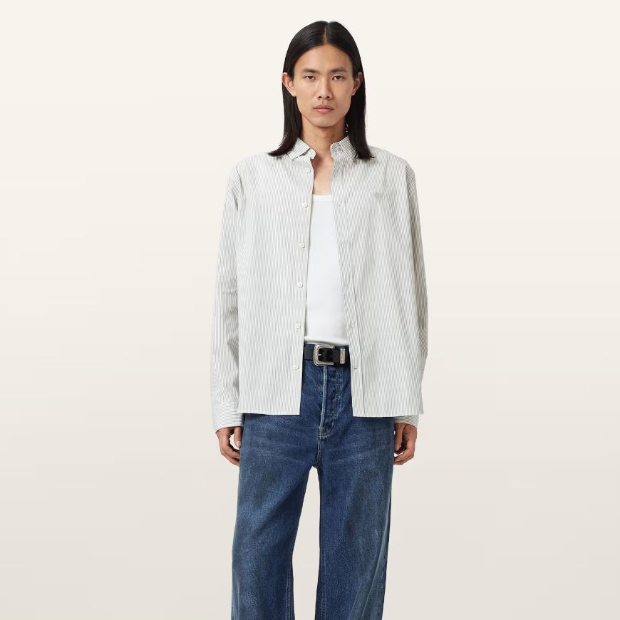 Picture of ALLSAINTS MEN'S NOLAN LONG SLEEVE SHIRT  IN JETSTREAM WHITE
