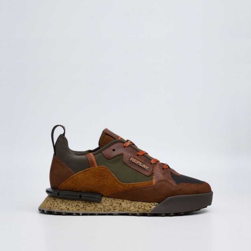 Picture of REPLAY MEN'S FIELD MELT 25 SNEAKERS IN CUOIO MIL GREEN