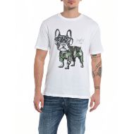 Picture of REPLAY MEN'S JERSEY T-SHIRT WITH DOG PRINT IN WHITE 1