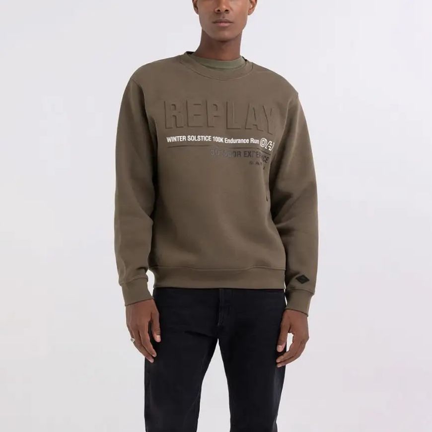 Picture of REPLAY MEN'S CREWNECK SWEATSHIRT WITH OUTDOOR PRINT IN ARMY GREEN