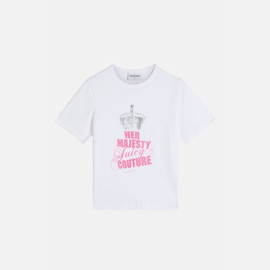 Снимка на JUICY COUTURE ДАМСКА ВТАЛЕНА ТЕНИСКА С HER MAJESTY GLITTER ПРИНТ В БЯЛО
